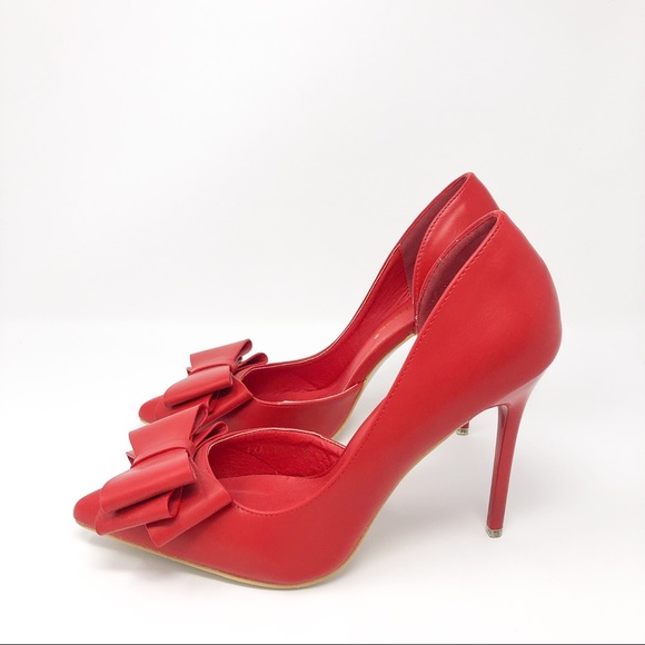 Red Bow Pointed Toe High Heels, Shoes, Stilettos - Picture 6 of 12